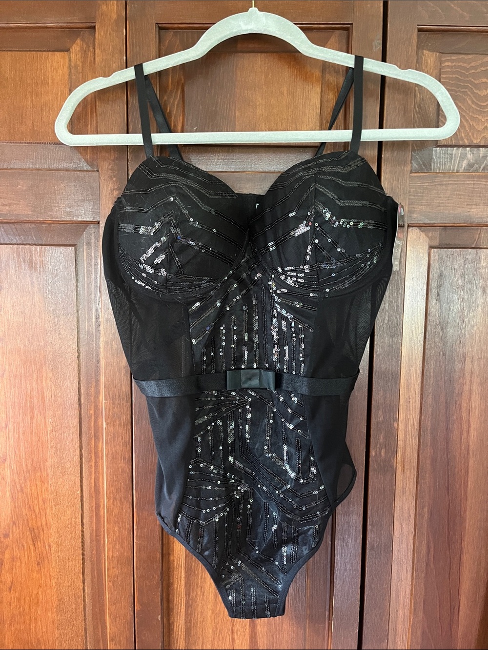 Black Sequin Bodysuit with Structured Cups - Women Intimates & Sleepwear